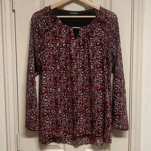 Roz & Ali Burgundy Floral Long Sleeve Blouse | Lightweight Work Top